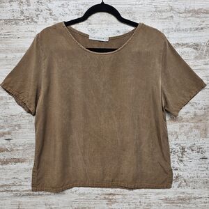 Vintage Cut Loose Boxy Brown Tunic Top Women's Size M Lagenlook Faded Grunge